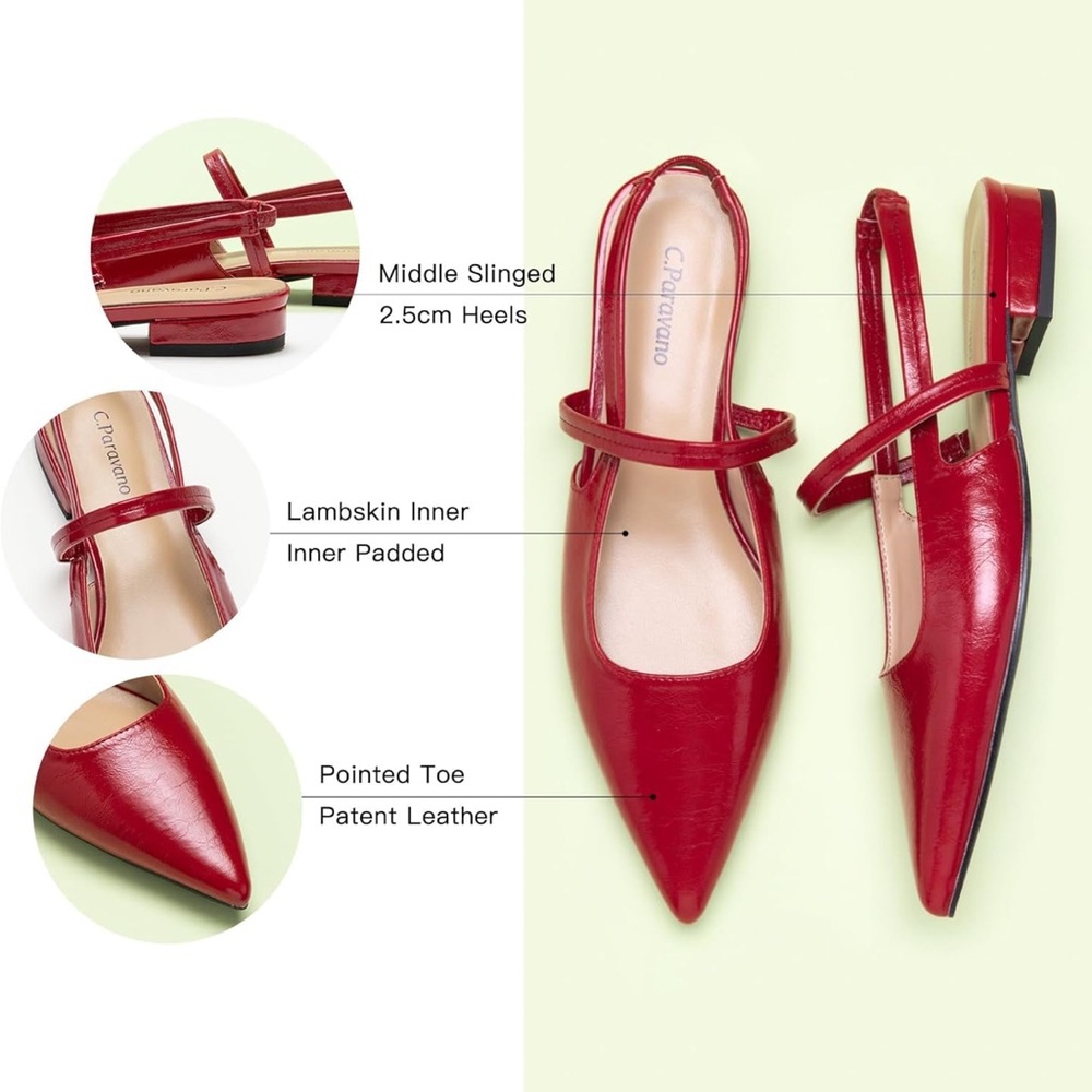 Ankle Strap Flats Sandals Comfort Leather Dress Shoes Women's Slingback Flats - Picture 4 of 6
